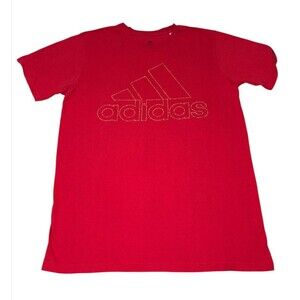 Adidas Go To Performance Tee T-Shirt Men's Medium Red 3 Stripe Orange Logo